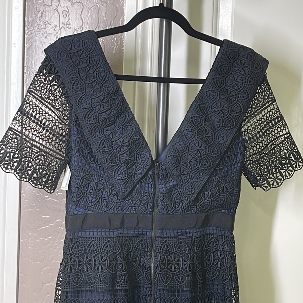 Self Portrait Spiral Panel Lace Midi Dress Navy Blue US Size 6 NEW - Picture 10 of 13